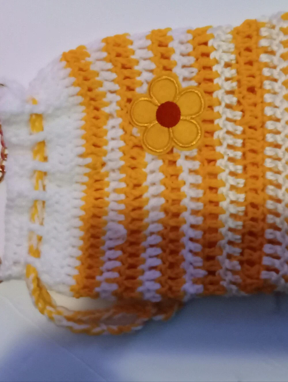 Crocheted Yellow & White Flower Cross Body Shoulder Bag